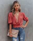 Within Reach Wrap Crop Top - Clay