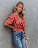 Within Reach Wrap Crop Top - Clay