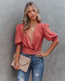 Within Reach Wrap Crop Top - Clay