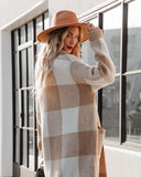 Woodrow Pocketed Checkered Knit Coatigan - Taupe