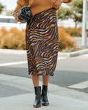 Xavier Satin Tiger Print Midi Skirt