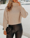 Ysabella Crop Turtleneck Knit Sweater - Oatmeal