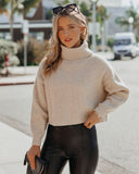 Ysabella Crop Turtleneck Knit Sweater - Oatmeal