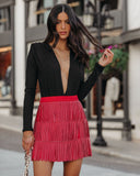 Zoie Studded Fringe Mini Skirt - Poppy