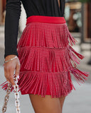 Zoie Studded Fringe Mini Skirt - Poppy