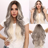 28-Inch Long Curly Gray Gradient Wig for Women - Soft, Bouncy, and Natural-Looking Synthetic Hair - Elastic Net Cap, Elegant Style, Suitable for Daily Wear and Role-Playing