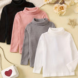 4pcs Girls Stretchy Turtleneck Stretch Ribbed Long Sleeve Base Layer Tops