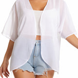 Plus Size V-Neck Batwing Blouse - Semi-Sheer, Three Quarter Sleeve, Casual Shirting for Weekend - Polyester, Regular Fit, Middle East Style