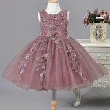 Stunning Sleeveless Girls Elegant Tutu Fit and Flare Dress - Beaded, Sequined, Solid Color, Polyester, Hand Washable, Perfect for Flower Girls, Birthday, and Social Events