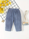 Baby Boys, 100% Pure Cotton, All-match Corduroy Pants, Autumn And Winter Stylish Cotton Patched Casual Carrot Shape Pants