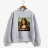 Sweatshirts Monday Mona Lisa Printed Hoodies Women Fleece Long Sleeve O Neck Loose Sweatshirt Girls Women Hoodie Pullovers Winter Autumn