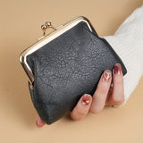 Mini Retro Clutch Kiss-Lock Wallet, Solid Color Clip Coin Purse, Women's Textured Carry On Pouch