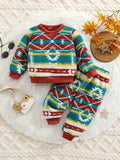 Youngsters's Christmas Fashion Thickened Warm Print Suit Youngsters's New Style Two-piece Set