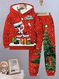 Boy's Trendy Co Ord Set: Cozy Pullover Hoodie & Casual Versatile Cuffed Sweatpants with Cartoon Christmas Santa Dabbing Dancing Graphic Print, Ideal for Daily and Outdoor Wear, Autumn and Winter Outfit