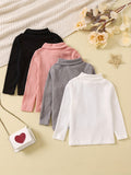 4pcs Girls Stretchy Turtleneck Stretch Ribbed Long Sleeve Base Layer Tops