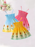 3-Piece Set Sunflower Smocked Cami Dresses for Little Girls - Adorable Comfortable Design for Summer Vacation - Vibrant Pattern and Great Value Gift Idea