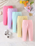 5pcs Baby's Casual Cotton Pants, Multi-color Elastic Waist Trousers, Infant & Toddler Girl's Clothing