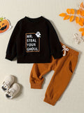 Buy 1 Get 1 Free, 2 Pcs Adorable Toddler Baby Boy Halloween Outfits - Long Sleeve Letter Print Sweatshirt and Casual Pants Set for Fall Winter - Soft, Comfortable, and Cozy Clothes for Little Ones