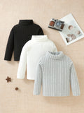 3pcs Cozy Kid's Solid Turtleneck Knit Sweater - Soft Long Sleeve Top for Boys, Perfect for Fall and Winter, Great Gift Idea for Kids