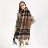 Stylish Multicolor Striped Chunky Scarf Imitation Cashmere Soft Warm Tassel Shawl Autumn Winter Windproof Inelastic Neck Guard Scarf