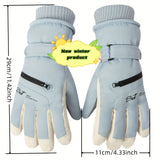 Outdoor Ski Sport Down Gloves Elastic Knit Cuff Zipper Gloves Autumn Winter Thick Warm Coldproof Non-slip Gloves