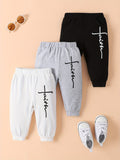 3pcs Soft & Cozy Baby Boys Los Angeles, California Alphabet Print Sweatpants - High Stretch, Loose Fit, Comfortable Cotton Trousers for Spring, Autumn, and Winter Seasons