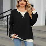 Women Autumn And Winter Solid Color Round Neck Loose Sweatshirt Sweatshirt, Block Color