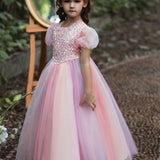 Girls Princess Dress - Exquisite Formal Design with Sparkling Sequins, Fluffy Puff Sleeves, and Fit-and-Flare Silhouette - Perfect for Little Princesses, Birthday Celebrations, and Show-Stopping Piano Performances