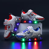 Vibrant DinoKicks Low-Top Sneakers - Breathable, Shock-Absorbing, LED Light Accents, Casual Sport Shoes for Boys, All-Season Wear, Comfortable Fit