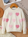 Girls Warm & Casual Long Sleeve Hearts Pattern Knit Cotton Sweater For Spring & Fall