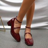 lovevvr - Women Vintage Patent Chunky Heeled Mary Jane Pumps