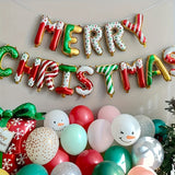 New Merry Christmas Banner Christmas Party Decoration Balloon Set (16 Inch 3D Letters) - Cute Candy Style Santa Claus Snowman Deer Foil Balloon Studio Props Paper Fan Christmas Party Supplies, Christmas Decoration Supplies Banner