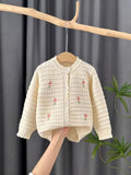 Adorable Floral Embroidered Knit Cardigan Sweater - Soft, Breathable, Casual Button-Down Design - Toddler & Infant Girl's Clothing for Daily Wear