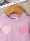 Girls Warm & Casual Long Sleeve Hearts Pattern Knit Cotton Sweater For Spring & Fall