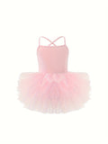 Brief Sleeveless Slingback Tutu Dress for Girls - Vibrant Solid Color, Puffy, Flared, Slim Fit, Medium Stretch, Hand Washable, All-Season Ballet Dance Wear