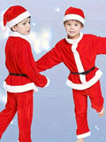 Boy's Creative Christmas Santa Outfit, Christmas Hat + Long Sleeve Top + Belt + Pants Four-Piece Set, Suitable For Stage Performance, Halloween And Carnival Party