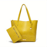 Crocodile Embossed Tote Bag Set, Elegant Shoulder Bag With Clutch Purse, Women's Office & Work Handbag