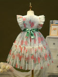 Elegant Summer  Floral Princess Dress for Girls - Durable, Knee-High with Flutter Sleeves & Belt