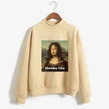 Sweatshirts Monday Mona Lisa Printed Hoodies Women Fleece Long Sleeve O Neck Loose Sweatshirt Girls Women Hoodie Pullovers Winter Autumn