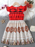 Girls Bohemian Flutter Sleeve Dress - Flowy & Feminine, Vibrant Prints - Perfect for Summer Holidays & Parties, A Delightful Gift