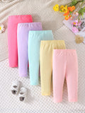 5pcs Baby's Casual Cotton Pants, Multi-color Elastic Waist Trousers, Infant & Toddler Girl's Clothing