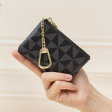 Mini Geometric Pattern Coin Purse, Zipper Clutch Carry On Bag With Keychain, PU Leather Wallet