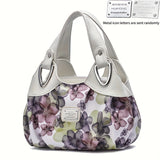 Elegant Large Floral Tote Bag - Versatile & Durable PU Leather with Secure Zipper, Includes Matching Clutch