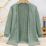 Girls Cozy Solid Knit Cardigan - Asymmetrical Neck, Slight Stretch, Machine Washable - Perfect for Spring and Autumn Casual Wear