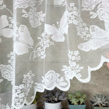 1pc Delicate Butterfly Flower Pattern Valance Curtain - Sheer, Short, Rod Pocket, Tassel, Lacework Design for Kitchen, Cafe, Bedroom, Living Room Home Decor