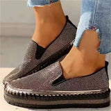 lovefery - Silver Casual Patchwork Rhinestone Round Comfortable Out Door Flats Shoes