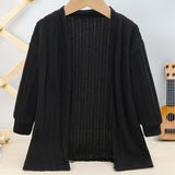 Girls Cozy Solid Knit Cardigan - Asymmetrical Neck, Slight Stretch, Machine Washable - Perfect for Spring and Autumn Casual Wear