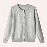 Girls Charming Preppy Cotton Cardigan - Long Sleeve Button Crew Neck Sweater - Solid School Uniform - Soft Knit, Versatile & Durable for Daily Wear