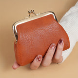 Mini Retro Clutch Kiss-Lock Wallet, Solid Color Clip Coin Purse, Women's Textured Carry On Pouch