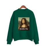 Sweatshirts Monday Mona Lisa Printed Hoodies Women Fleece Long Sleeve O Neck Loose Sweatshirt Girls Women Hoodie Pullovers Winter Autumn